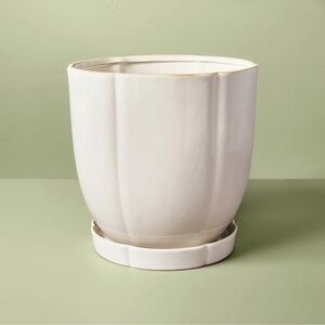 Hearth & Hand 11.25" Scalloped Edge Stoneware Planter Pot with Saucer Cream NWT